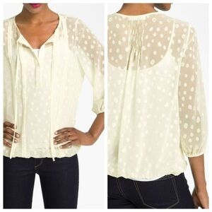 Pleione Ivory Polka Dot Sheer Pleat Blouse Small Shirt Top